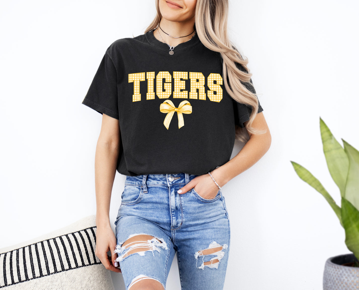 Tigers Plaid Bow