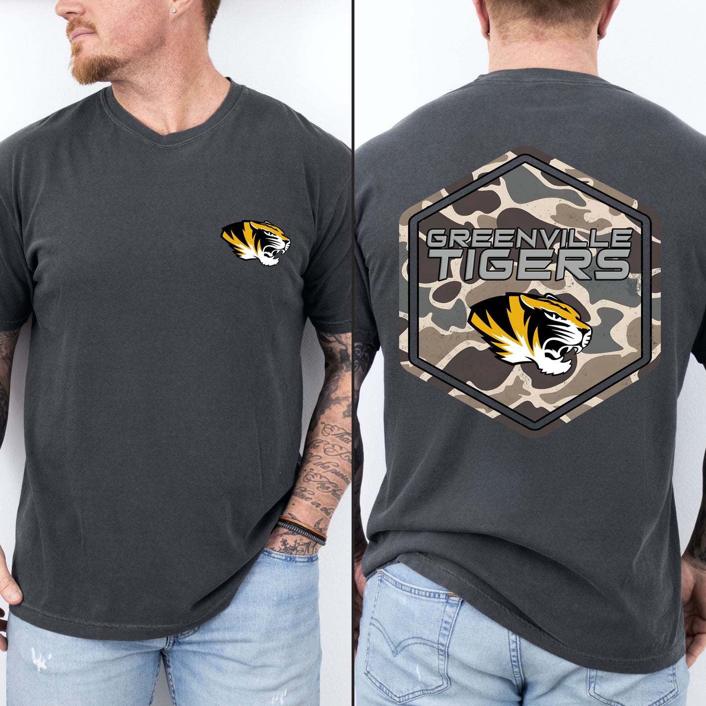 Short Sleeve Greenville Tigers Duck Camo Shirt