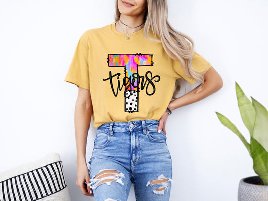 Short Sleeve Watercolor Dots Tigers